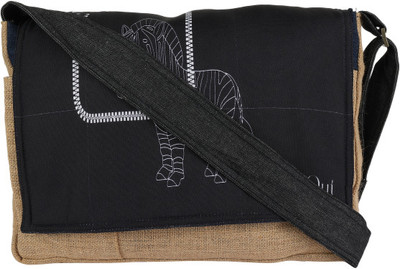 INDHA Eco Friendly Laptop Bag | Jute and Denim Laptop Bag | Conference Bag Laptop Sleeve/Cover(Brown, Black, 15 inch)