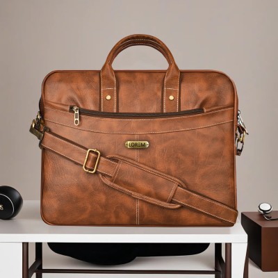 LOREM Tan Color Faux Leather 10L Office Laptop Bag For Men & Women BG14 Waterproof Messenger Bag(Tan, 10 L)