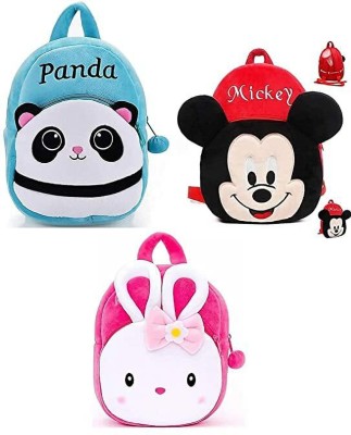 ARV Kids Cartoon Combo Soft Plush 10L School Backpacks School Bag(Pink, Red, Light Blue, 10 L)