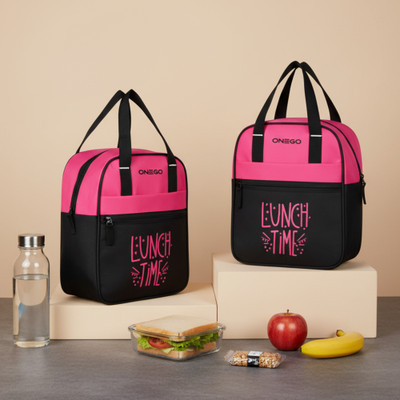 ONEGO Portable Tiffin Bag for Kids & Adults | Great for Office School Outdoor Waterproof Lunch Bag(Pink, Black, 10 L)