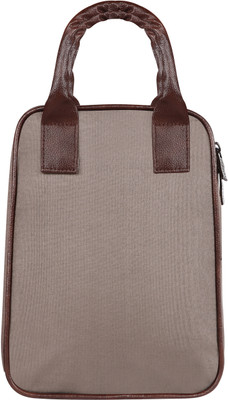 PARTH ENTERPRISE Milk Grey-Chocolate Faux Leather & Linen PVC Cotted Fabric Tiffin bag PE-TB06 Lunch Bag(Cream, 8.5 L)
