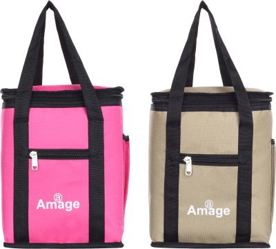 AMAGE Combo Offer 2Pcs Lunch Tiffin Bag for School Office Picnic Tiffin Bag Waterproof Lunch Bag(Pink, Beige, 8 L)