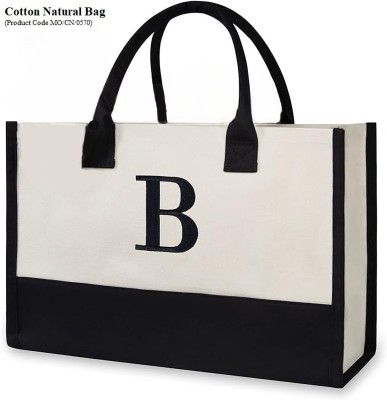 MyOrganicBag Canvas Initials Tote Bag- Letter B- Gift for Birthday, Mom, Bride- Made in India Multipurpose Bag(White, 22.35 L)