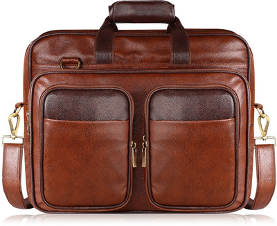 trend fusion Tan & Brown Color Faux Leather 28L Messenger Bag For Men TF-BG94 Waterproof Messenger Bag(Orange, 28 L)