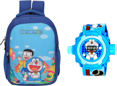 JUMRPAE Combo Of Projector Kids Watch And Doraemon Printed Backpack (NUR To 2nd Class) Waterproof School Bag(Blue, 25 L)