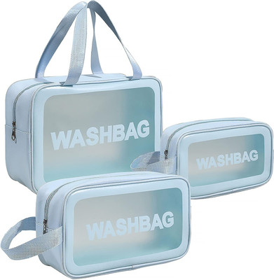 Estervig Multi-functional Travel Makeup Pouch Set - 3 Clear Waterproof Toiletry Wash Bags(Blue)