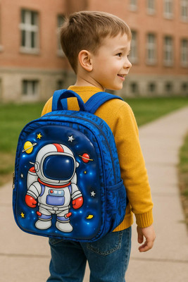 ZEVORA Kids Backpack – Cartoon Astronaut Design (Blue) Waterproof Shoulder Bag(Light Blue, 14 inch)