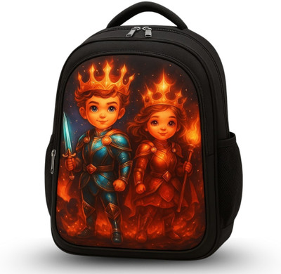 MOSU King Queen Fire Shield Kids Backpack Waterproof School Bag(Black, 26 L)