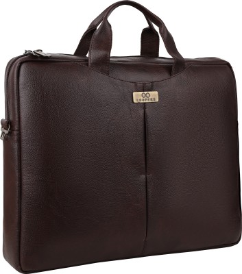 VS Club LOOPERS Office Laptop Bag | Vegan Leather Formal Corporate Business Bag Waterproof Laptop Sleeve/Cover(Brown, Gold, 16 inch)