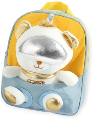AGC Backpack With Cartoon Space Bear Stuffed Soft Toy (Detachable) Baby Kids 3-5 Y Waterproof School Bag(Grey, Yellow, 10 L)