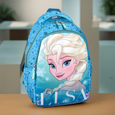 DISNEY 3 Compartments Elsa Backpack School Backpack for Boys & Girls|Green Backpack(Blue, 18 L)