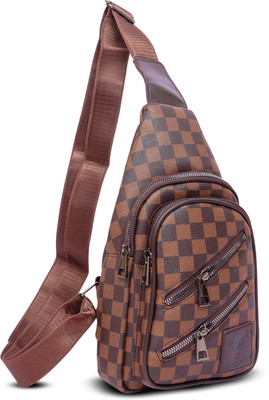 REDHORNS PU Leather Crossbody Chest Bag For Men & Women With Plaid Printed Design Sling Bag(Brown, 13 inch)