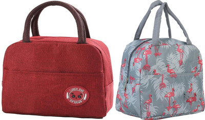 Kardiff Insulated Lunch Bag, Travel Nylon Storage Tiffin Box Cover, Leakproof, Flamingo Messenger Bag(Grey, Red, 15 L)