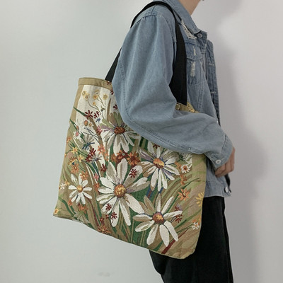 KILLFE Flower Leaf Print Canvas Tote Large Capacity Shopping Handbags foe Women's Shoulder Bag(Multicolor, 16 L)