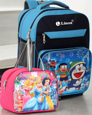 LINOX DOREAMON Backpack NURSERY/LKG/UKG/1st for boys & girls With Lunch bag free Waterproof School Bag(Blue, Pink, 30 L)