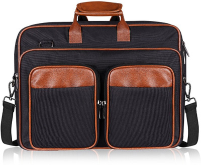 KAVRIXA Black & Tan Color Faux Leather 28L Messenger Bag For Men KX-BG100 Waterproof Messenger Bag(Black, 28 L)