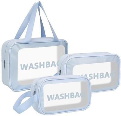 SANWALSA (Set Of 3) Multi-Functional Transparent Cosmetic Bag with Handle for Women Waterproof Multipurpose Bag(Blue, 11 inch)