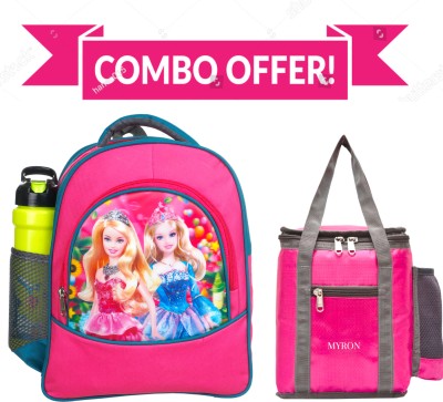 Myron Barbie High Quality School bag For Nursery to UKG Class + Lunch Bag Waterproof School Bag(Pink, 30 L)