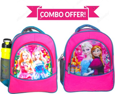 Myron Frozen & Barbie Combo 16×12 inch Pre-School For Nursery(LKG/UKG/1st Std) Waterproof School Bag(Pink, 30 L)