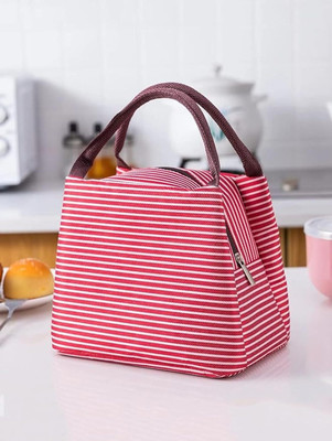 Krishna World Enterprise Red Horizontal Stripe Lunch Bag – Insulated Reusable Tote Waterproof Lunch Bag(Red, 5 L)