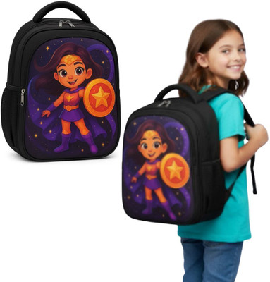 MOSU Wonder Star Heroine Kids Bag Waterproof School Bag(Black, 26 L)