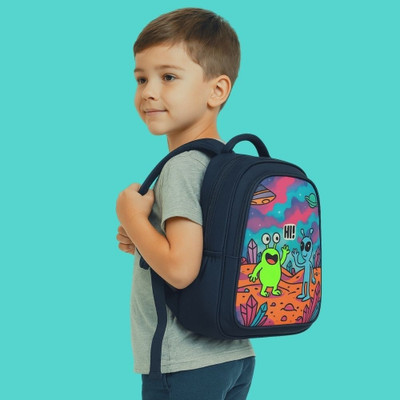 MOSU Trendy Kids Backpack with Alien Design – Comfortable Shoulder Straps Waterproof School Bag(Blue, 26 L)