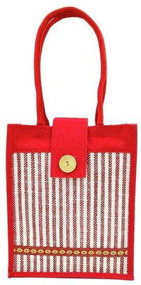 unity enterprise Jute Bag With Printed Stripes Multipurpose Bag(Red, 10 L)