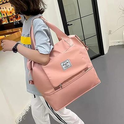 Remang Foldable Travel Duffel Bag, Large Capacity Folding Travel Bag Small Travel Bag Waterproof Shoulder Bag(Pink, 32 L)