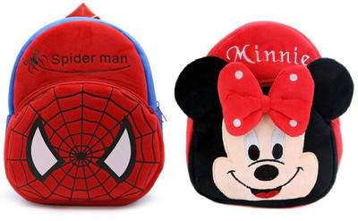 Aveek BM-combo of 2 red spiderman, red minnie_924 School Bag(Red, 12 L)