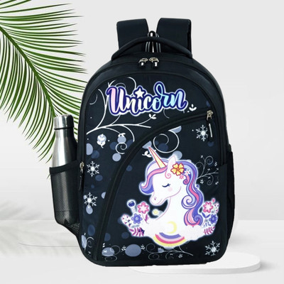 ZERUS Trendy Unicorn Print Kids Girls School Tuition Travel Backpack Waterproof School Bag(Black, 21 L)
