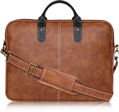 MaaMeldi Tan Color faux leather 10L Office Laptop Bag For Men & Women MM-BG68 Waterproof Messenger Bag(Tan, 10 L)