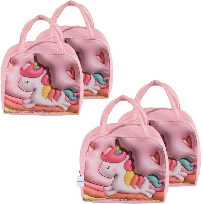 HOMESTIC Pack of 4 Insulated Kids Lunch Bag with Handle | YJ-2-PNK | Unicorn Design- Pink Waterproof Lunch Bag(Pink, 2 L)