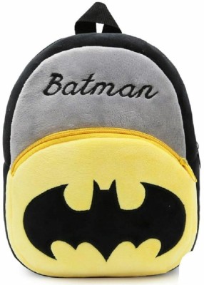 Zexsazone soft push velvet fabric Batman Bag kids School bag for age 2 to 5 year Plush Bag(Black, 10 L)