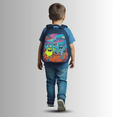 MOSU Stylish Alien Cartoon School Backpack for Kids – Navy Blue Children’s Bag Waterproof School Bag(Blue, 26 L)