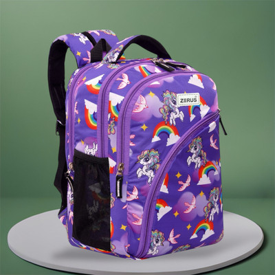 ZERUS Stylish Unicorn Print Kids School Backpack for Girls Daily and Picnic Use Waterproof School Bag(Purple, 22 L)