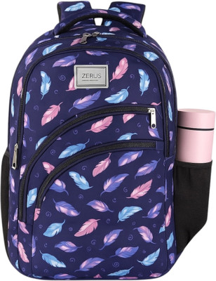 ZERUS Feather Print women Backpack for Girls women College Travel Use Waterproof School Bag(Blue, 32 L)