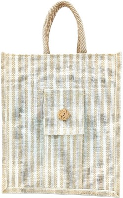 unity enterprise Taper Strip Jute Bag with Mobile Pouch Multipurpose Bag(White, 10 L)