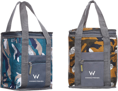 WINNING FASHION Lunch Bag Combo Offer Pack Of 2 For School kids. College Office Waterproof Lunch Bag(Grey, Orange, 10 L)