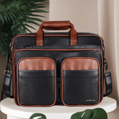 LOREM Tan & Black Color Faux Leather 28L Messenger Bag For Men DB-BG96 Messenger Bag(Multicolor, 28 L)