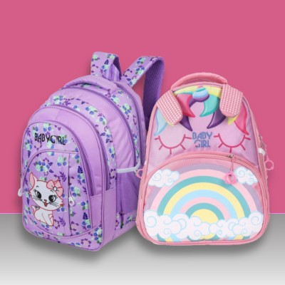 Baby Girl Nursery to 2nd School Bag for Girls Combo Offer Kids Tuition Bag Combo of 2 Multipurpose Bag(Purple, Pink, Multicolor, 28 L)