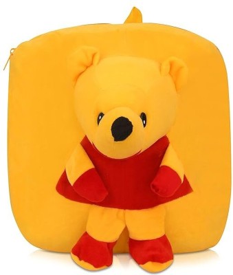 dk enterprises soft pooh cartoon character school bag for 2-5 year kids  - 30 cm(Red & yellow, 30cm)