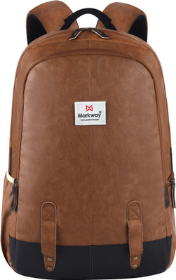 aob 35 L premium Laptop Backpack CLASSIC ANTI THEFT FAUX LEATHER Waterproof School Bag(Tan, 35 L)