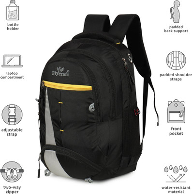 Flycraft simna.1555/4 spacy comfortable 4th to 10th class casual Waterproof School Bag(Black, Yellow, 30 L)