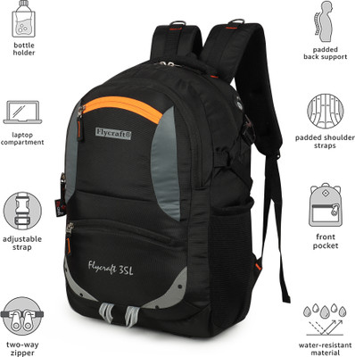 Flycraft simna.1381 orange spacy comfortable 5th to 10th class casual Waterproof School Bag(Black, 30 L)