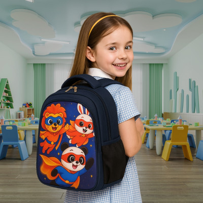 MOSU Navy Blue Cartoon Kids Backpack | Travel & School Use | Durable Waterproof School Bag(Blue, 26 L)