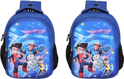 JUMRPAE New Ejen ALi Character Printed Backpack (NUR/LKG/UKG/1st/2nd Class)(Pack Of 2) Waterproof School Bag(Light Blue, 25 L)