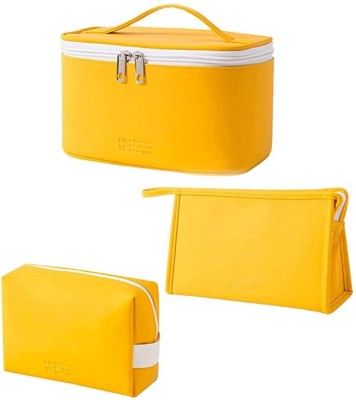 TREXEE Cosmetic Storage Pouch ,Make up Bag Accessories - Set of 3 Pouches Waterproof Messenger Bag(Yellow, 4.5 inch)