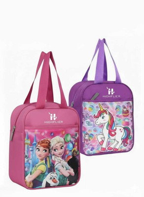 Highflier Combo Stylish Unicorn & Frozen Princess Tiffin/Lunch Bag for Kids Waterproof Lunch Bag(Pink, Purple, 8 L)