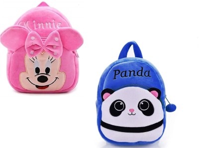 ISMAIL ANSARI ENTERPRISES Kids Panda Minnie Combo Cartoon Soft Plush Boys Girls 2-5 Years School Bag(Pink, Blue, 10 L)