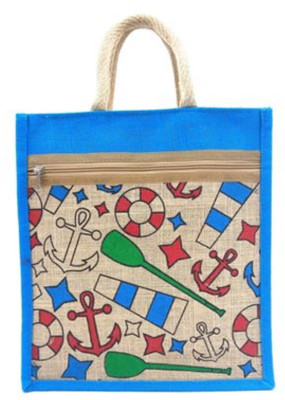 unity enterprise Jute Bag With Anchor Model Multipurpose Bag(Light Blue, 10 L)